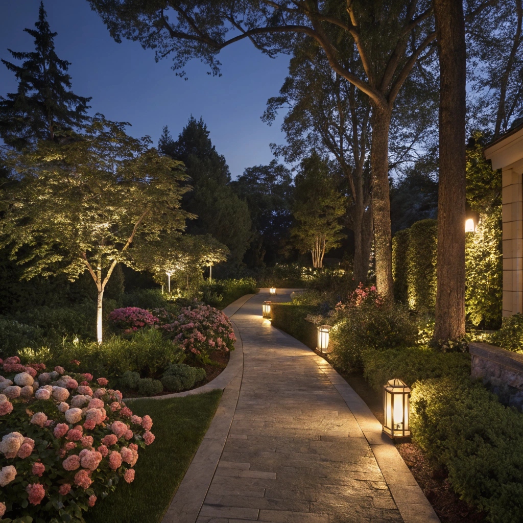 Beautiful garden lighting at dusk